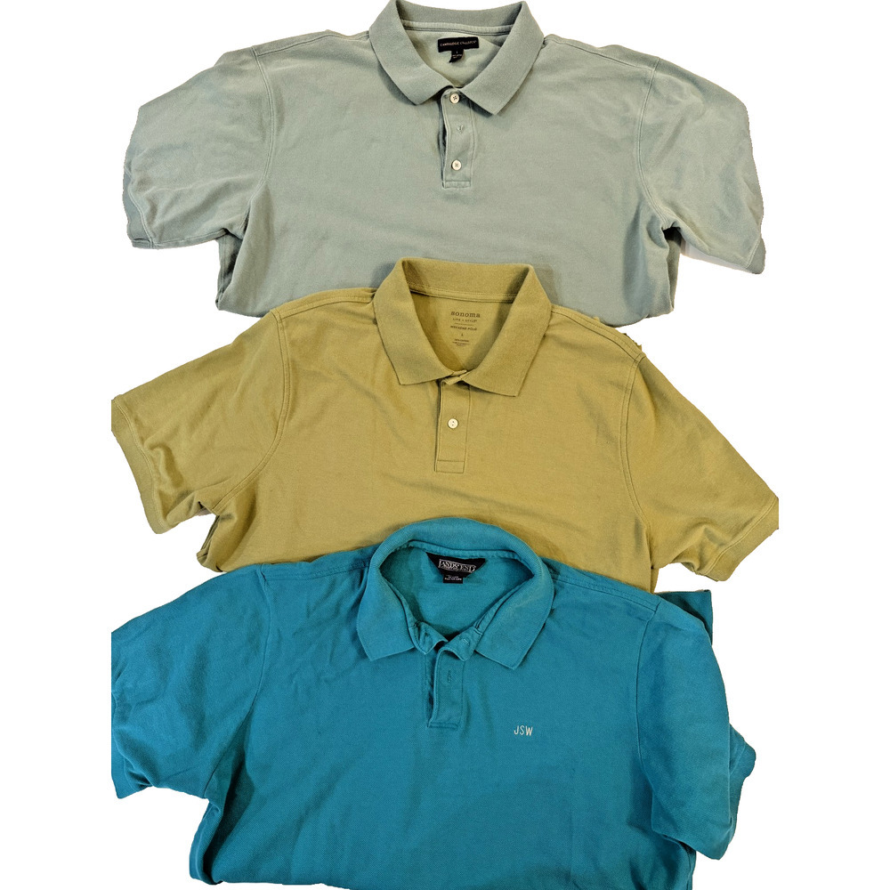 Polo Shirt Lot Mens Large Classic Short Sleeve Solid Casual‎ Cotton Blend 3 Pack